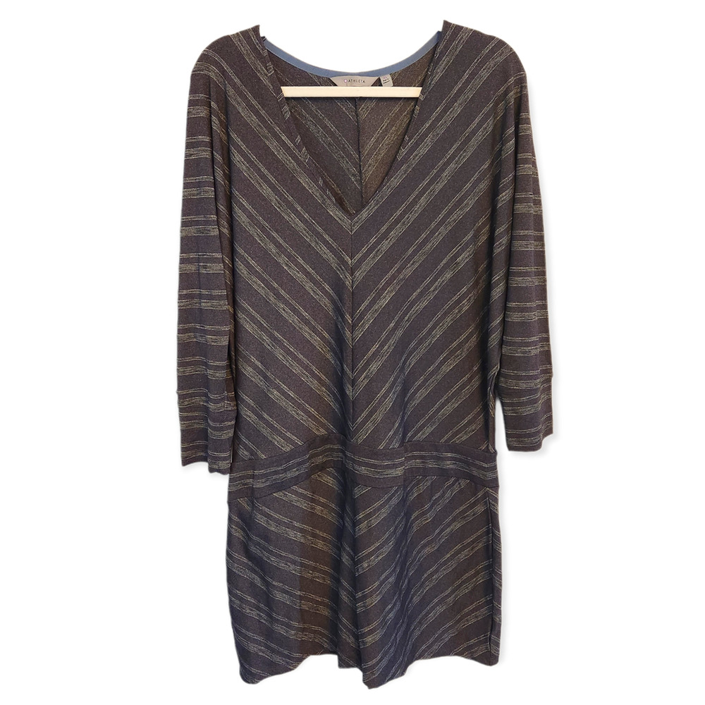 Athleta Women's Grey Metallic Silver Sparklelust V Neck Dress Size XL